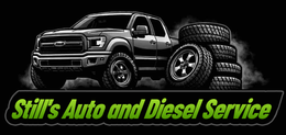 Logo for Still's Mechanical featuring a truck and tires, green text on a black background.