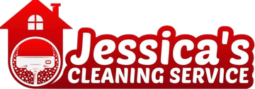 Jessica&rsquo;s Cleaning Service logo in red and white with a house and cleaning bucket icon
