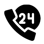 Um ícone preto e branco de um telefone com o número 24.