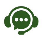 Um ícone verde de um fone de ouvido com microfone e um balão de fala.