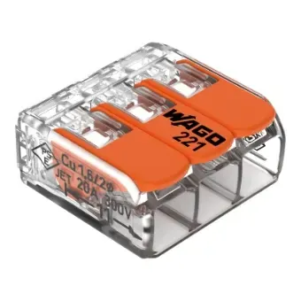 3 voudige Verbindingsklem met hendels voor alle soorten geleiders max. 4 mm²