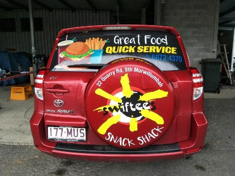 Red Truck With Swiftees Sticker — Print Spot Group in South Murwillumbah, NSW