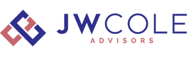 The logo for jw cole advisors is blue and red