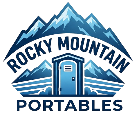 Rocky Mountain Portables logo with blue mountains and a portable restroom icon