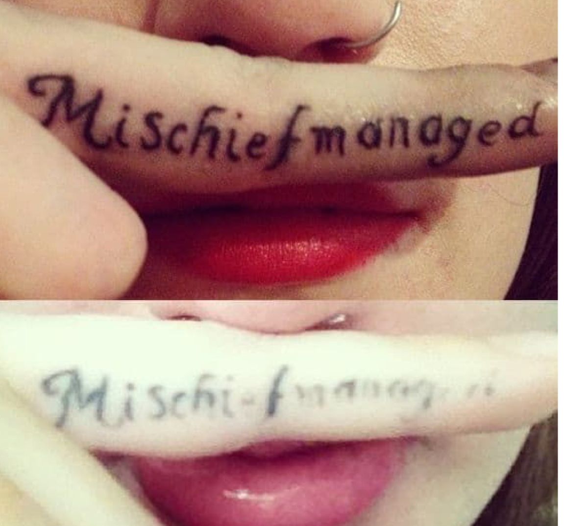 Before-and-after comparison of a finger tattoo reading
