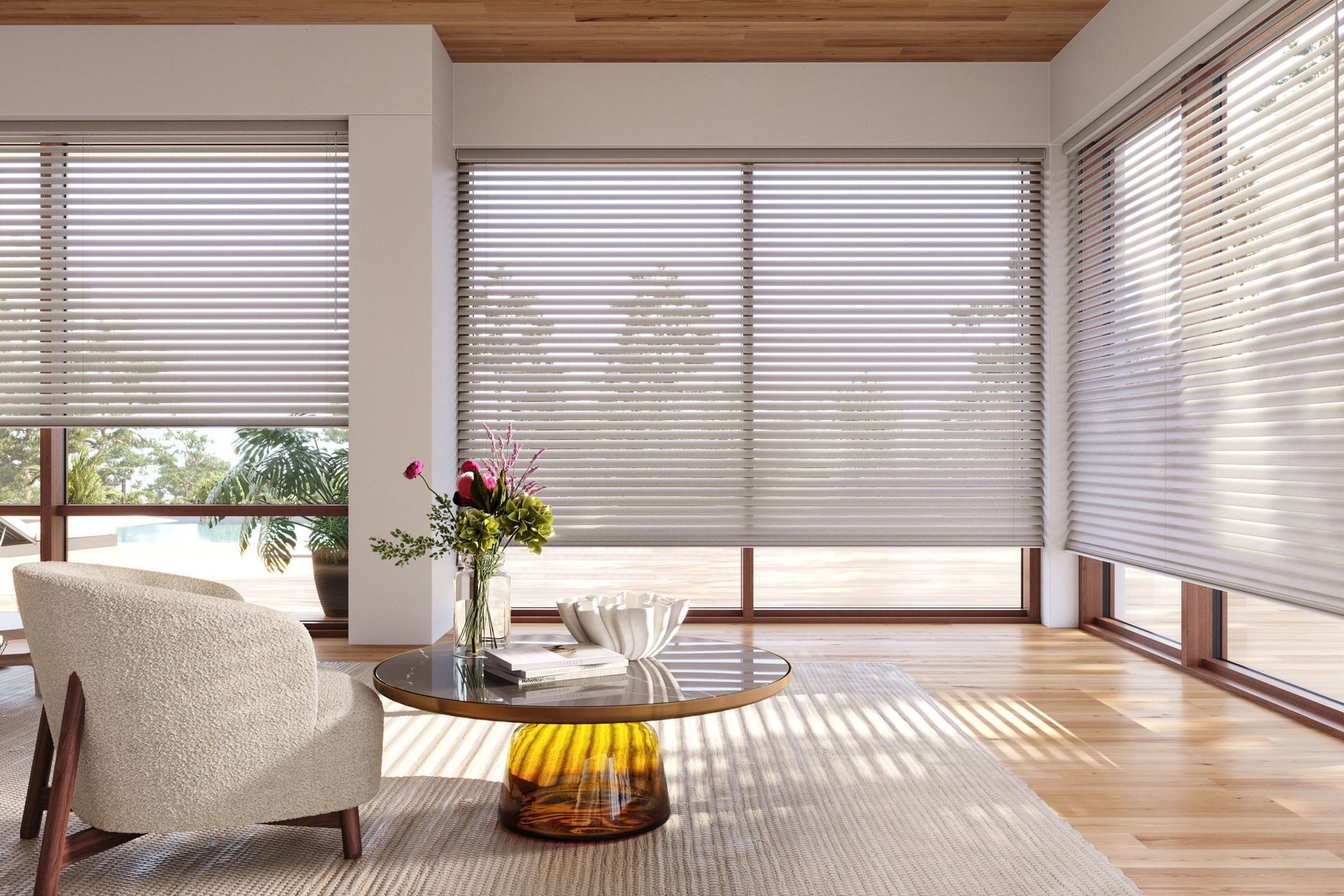 Hunter Douglas Aria™ Soft Blinds as a patio door covering.