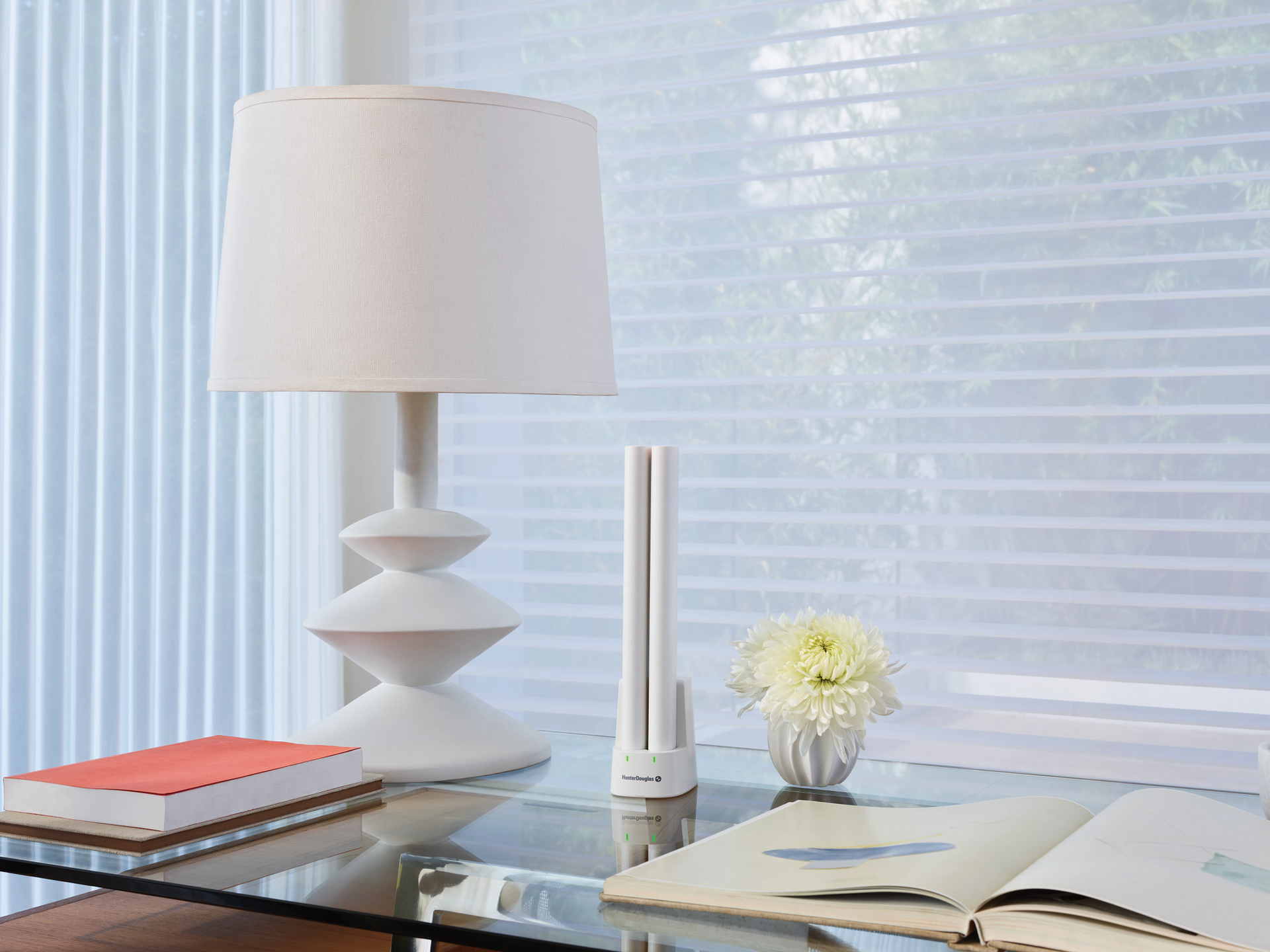 Hunter Douglas PowerView® Automation motorized shades in a Bay Area living room