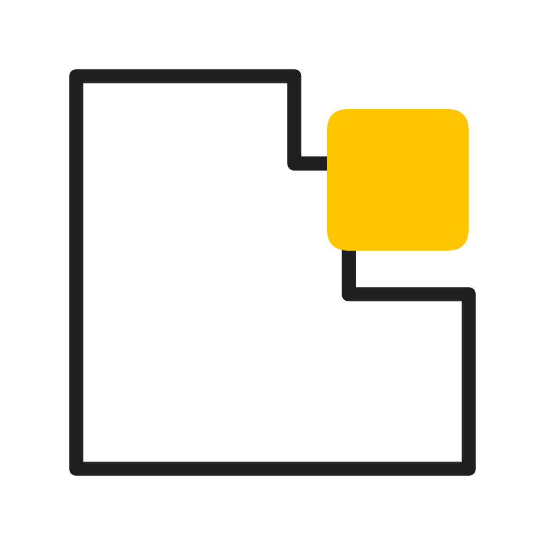 Black outlined document icon with a yellow square on the upper right edge