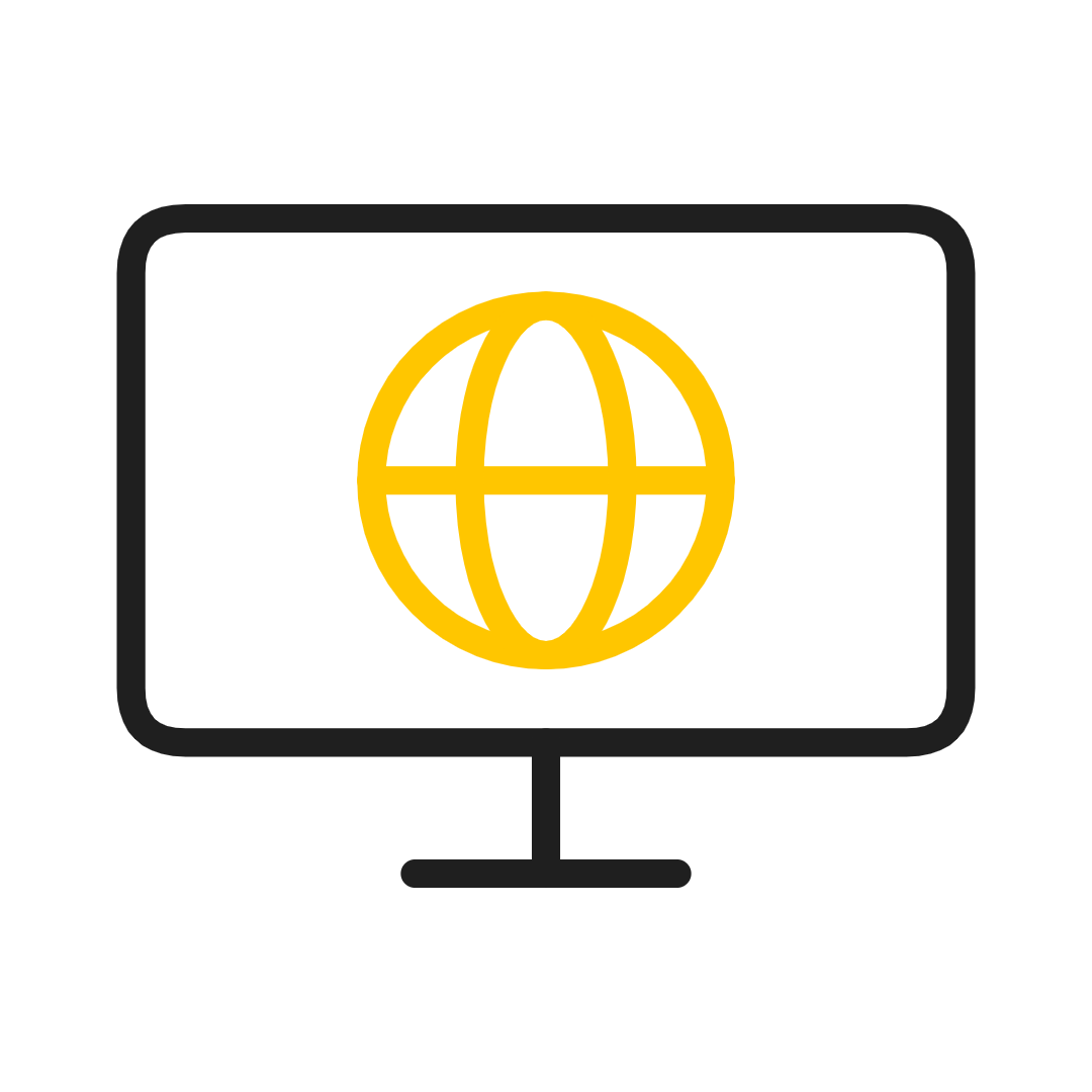 Computer monitor with a yellow globe icon on the screen