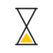 Abstract hourglass icon with black outline and yellow triangle at the bottom