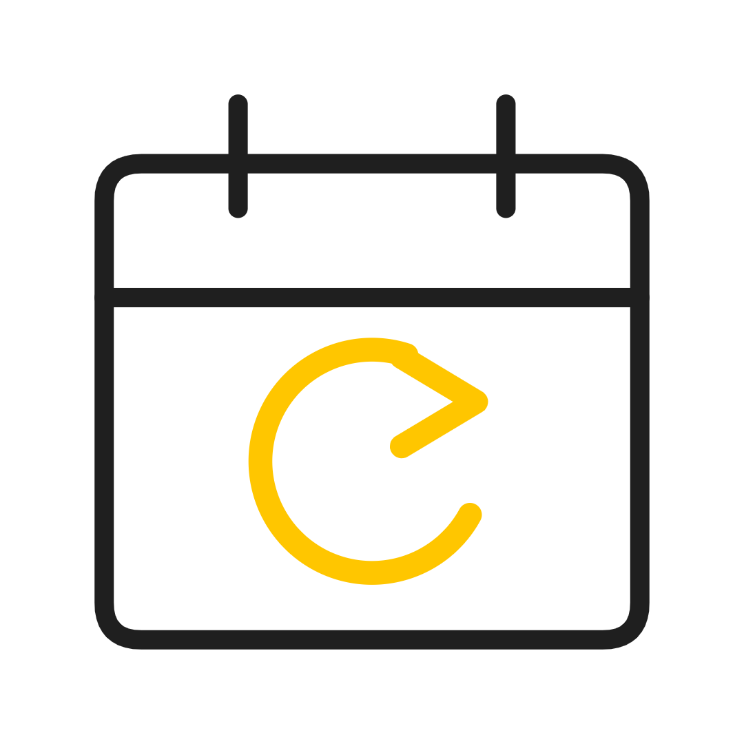 Calendar icon with a yellow refresh arrow inside