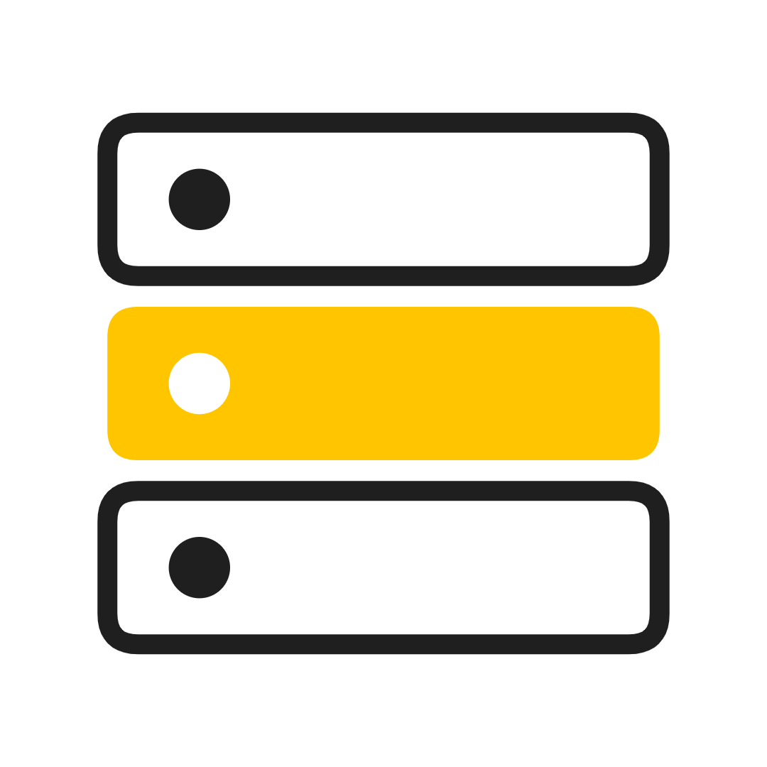Three stacked toggle-style bars, top and bottom white, middle yellow, each with a dot on the left