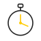 Stylized yellow stopwatch icon with a black outline on a white background
