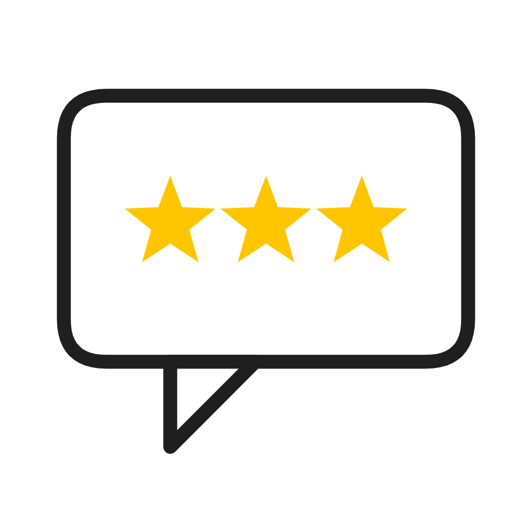 Three yellow stars inside a black-outlined speech bubble icon