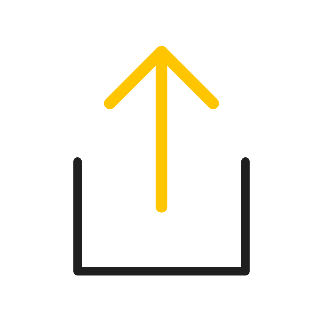 Yellow upward arrow above a black open box icon