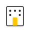 Simple building icon with black windows and a yellow door on a white background