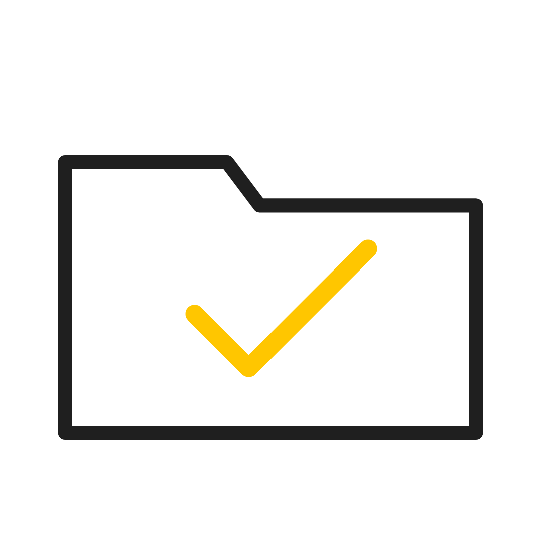 White folder outline with a yellow check mark