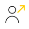 Black user silhouette with yellow upward-right arrow icon