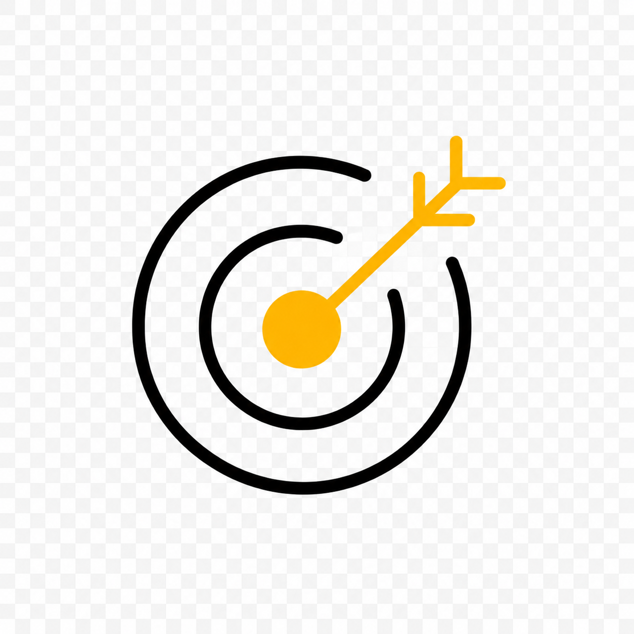 Yellow target icon with an arrow hitting the center, outlined in black