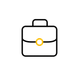 Black briefcase icon with yellow clasp on white background