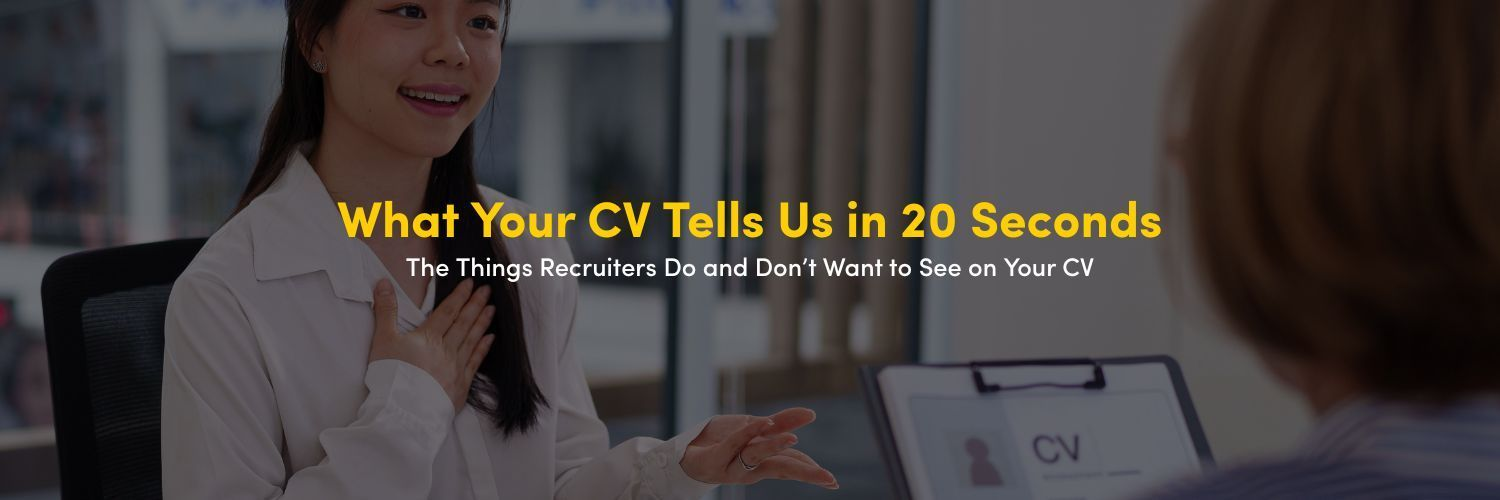 Recruiter in office with laptop and resume; banner reads “What Your CV Tells Us in 20 Seconds.”