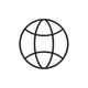 Black outline globe icon with latitude and longitude lines on a white background