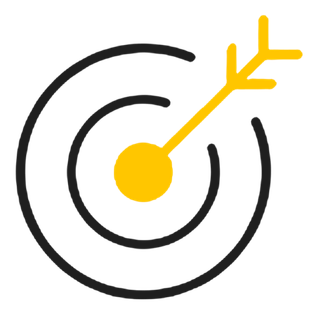 Yellow target icon with an arrow hitting the center, outlined in black