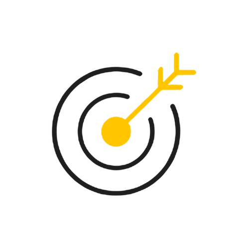 Yellow arrow hitting a black target with concentric circles