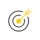 Yellow arrow hitting a black target with concentric circles