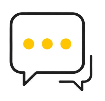 Two outlined speech bubbles with three yellow dots, representing a chat or messaging icon