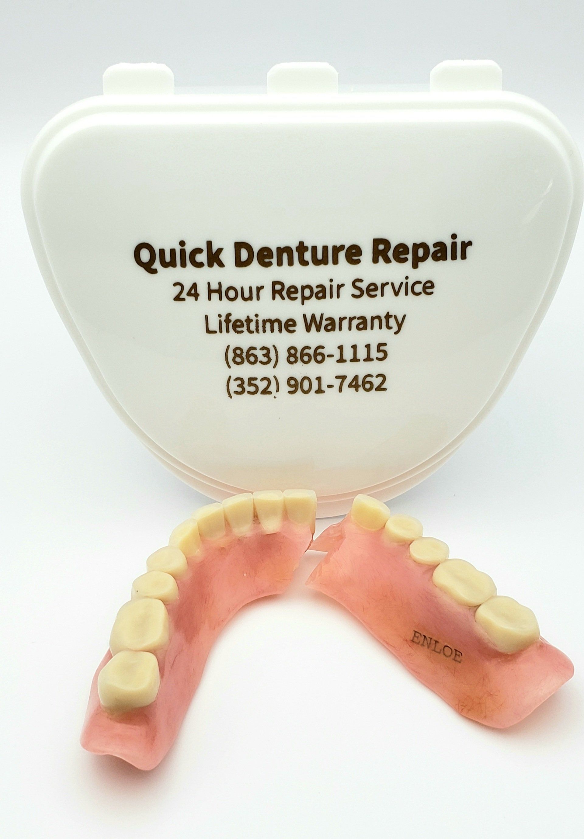 broken lower denture split in half