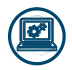 Icon of laptop with small gears