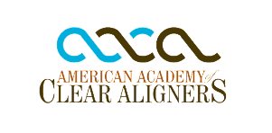 Logo of the American Academy of Clear Aligners; blue and brown interlocking infinity symbols above text.