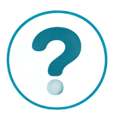 Teal question mark inside a teal-outlined circle on a white background
