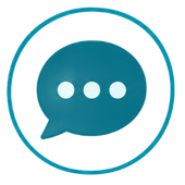 Teal chat bubble with three white dots inside a teal circle