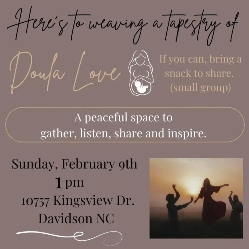 Community gathering flyer for “healing a tapestry of power love,” with date, time, and group snack note.