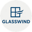 Logotipo: Ventana azul con líneas de viento, texto