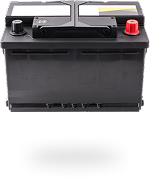 Black car battery with red and black terminals, isolated on white background | 4G Automotive and Transmission