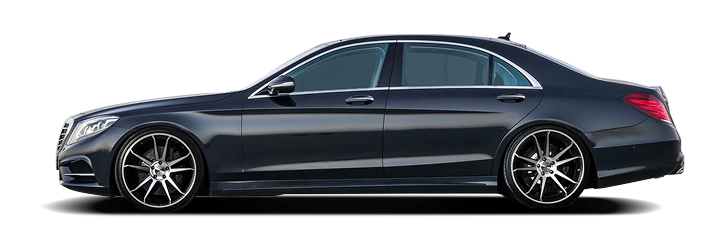 Dark gray luxury sedan in side view on white background | 4G Automotive and Transmission