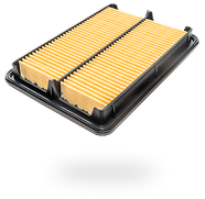 Rectangular automotive air filter with yellow pleated paper and black frame on a white background | 4G Automotive and Transmission