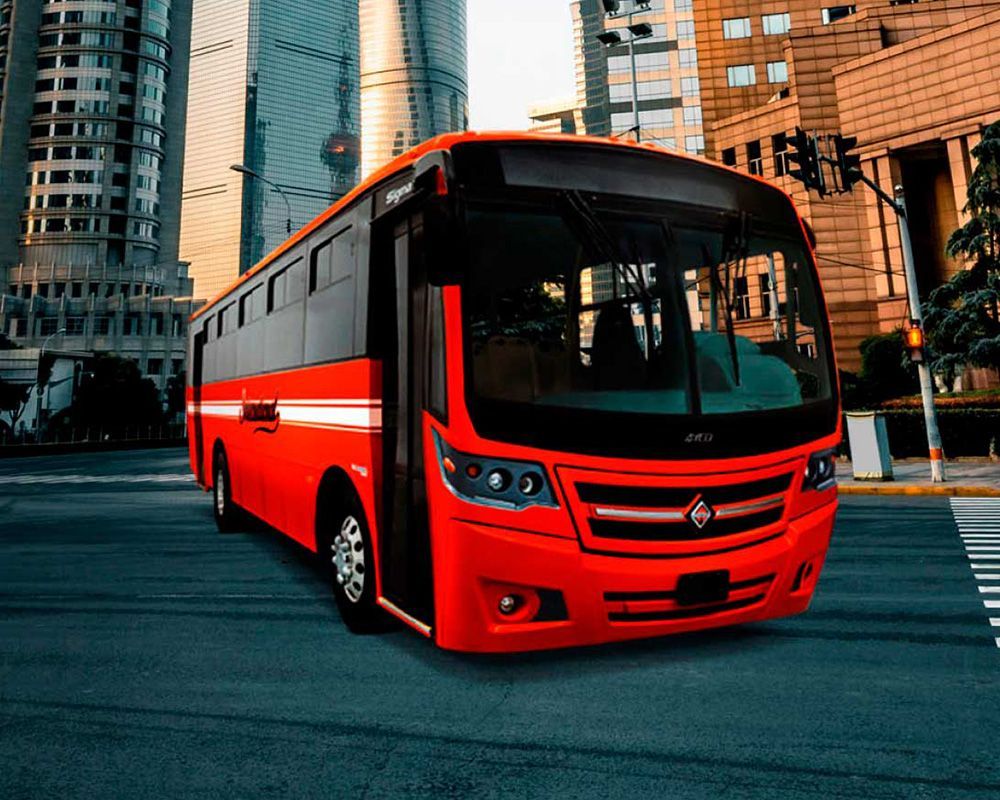 Autobús Fe International de pasajeros color naranja