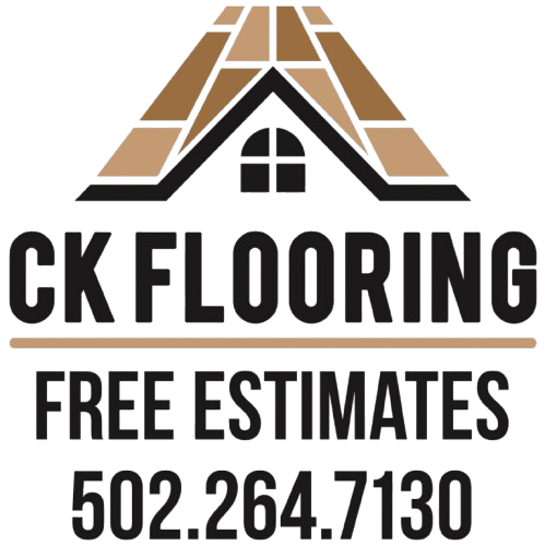 Logo for CK Flooring with a house roof and phone number.