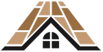 House-shaped logo with a roof made of brown and tan shapes, a black outline, and a window.