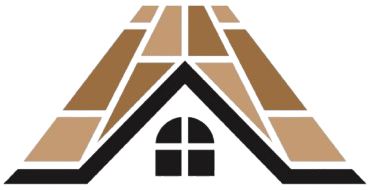 A-shaped house roof with brown and tan panels, a black frame, and a window.