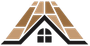 House-shaped logo with a roof made of brown and tan shapes, a black outline, and a window.