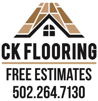 CK Flooring logo: House icon, black text, phone number, and 
