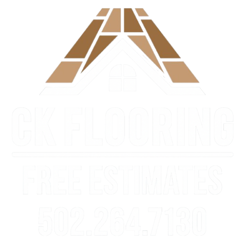 Logo: Brown roof shape over white text