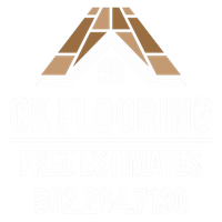 Logo: Brown roof shape over white text 