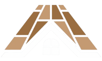 A-shaped house roof with brown and tan panels, a black frame, and a window.
