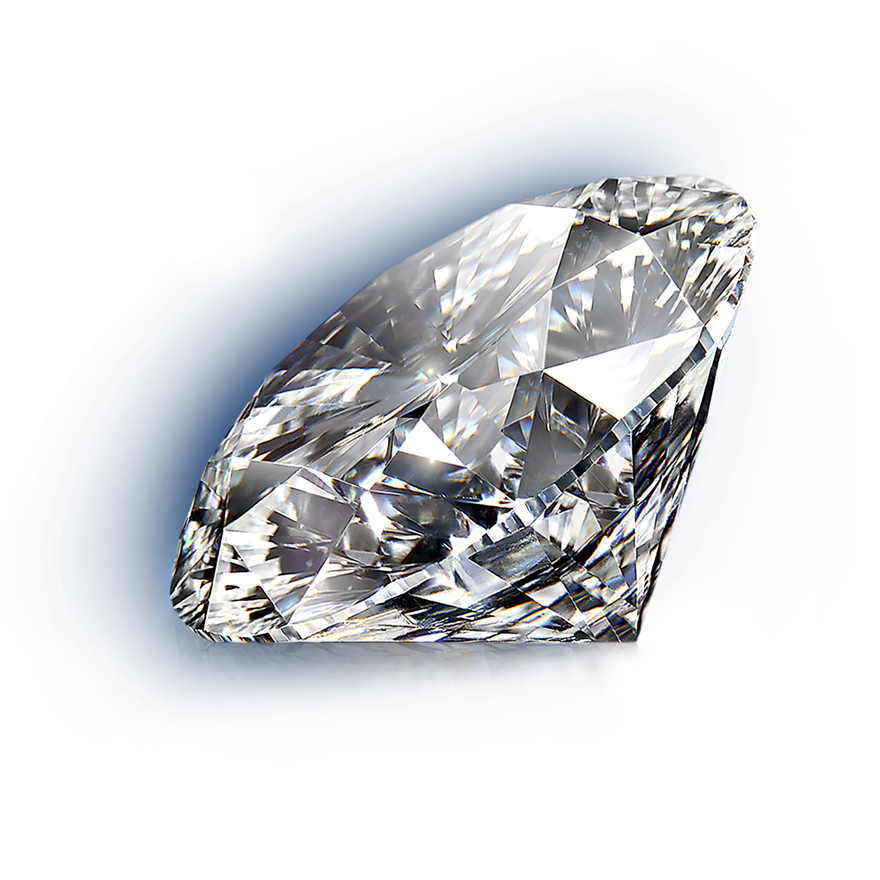 Sparkling diamond, side view, faceted cuts 